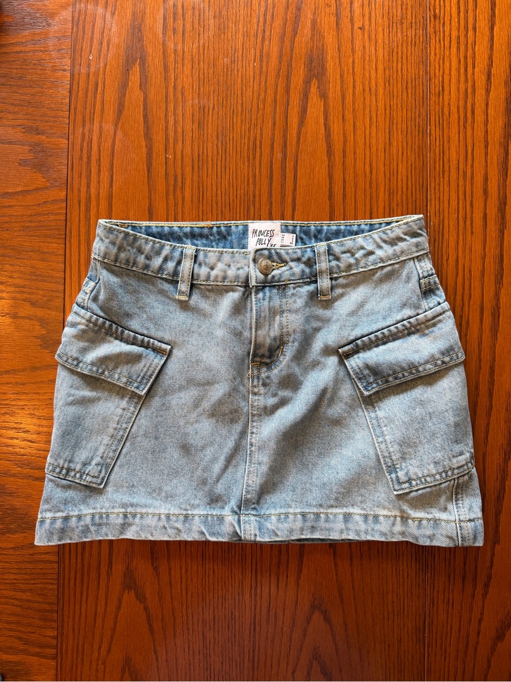 Princess Polly Light Blue Denim Cargo Mini Skirt Size 2